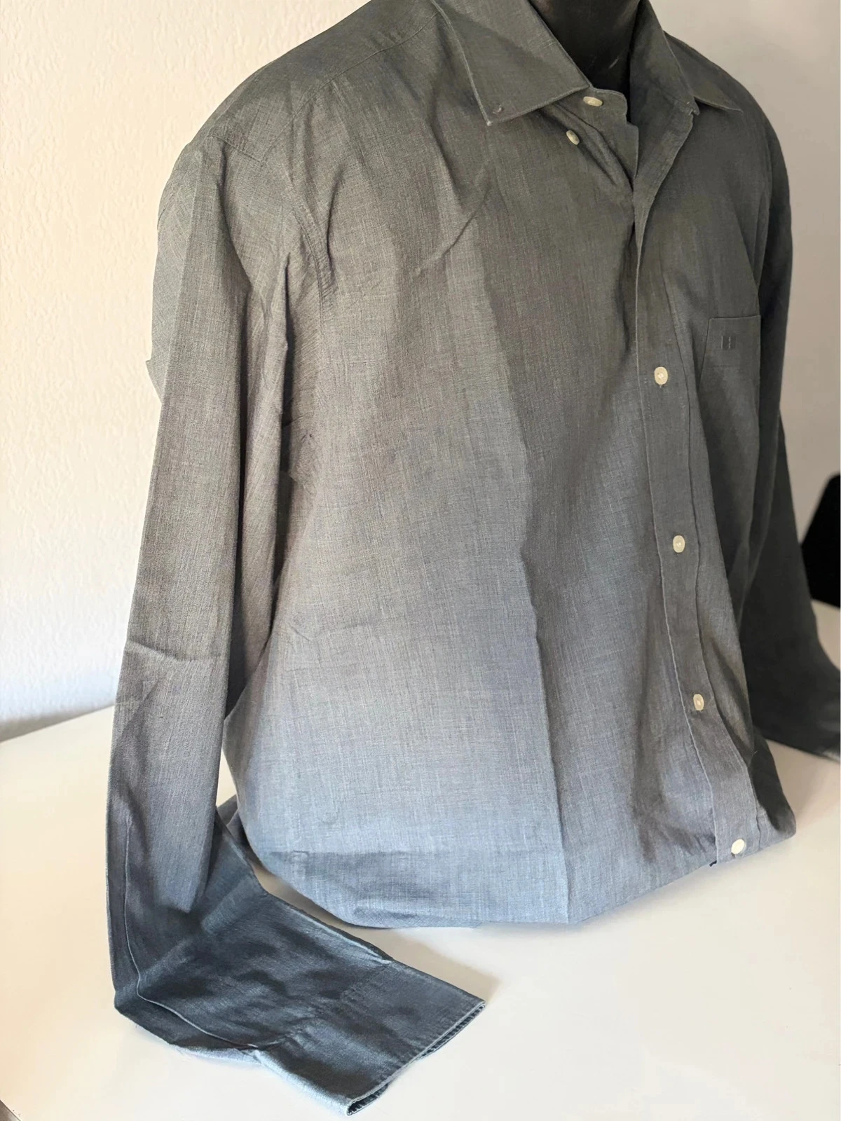 Men's Brice button down collar light blue heather long sleeve shirt size L – photo 5